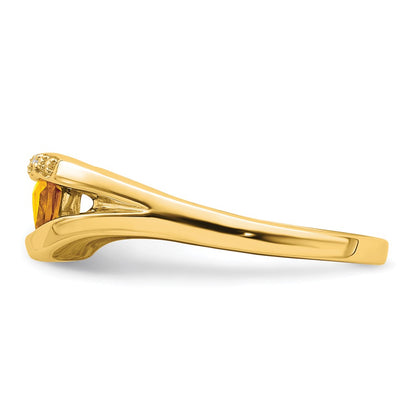 14K Yellow Gold Trillion Citrine and Real Diamond Ring