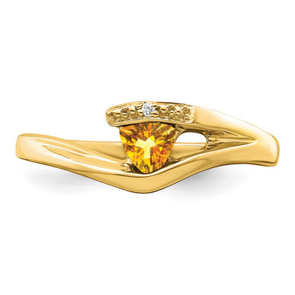 14K Yellow Gold Trillion Citrine and Real Diamond Ring