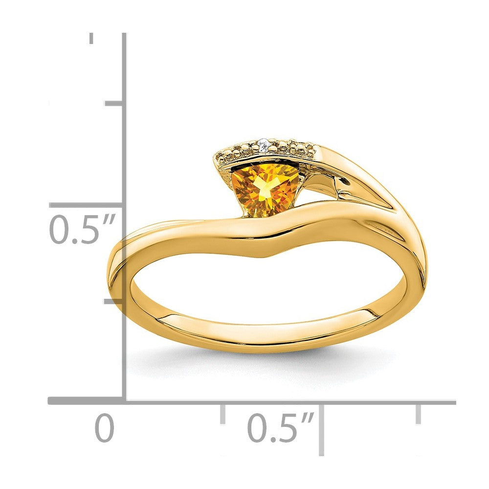14K Yellow Gold Trillion Citrine and Real Diamond Ring