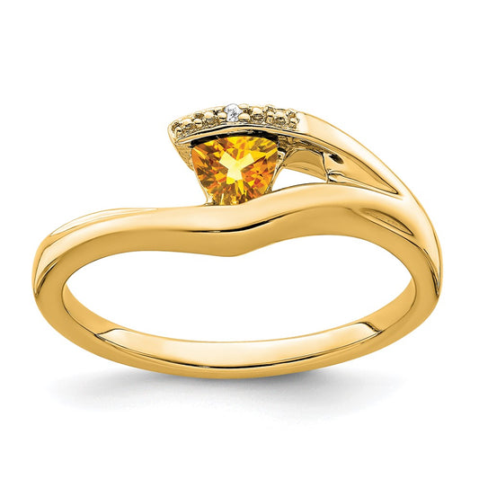 14K Yellow Gold Trillion Citrine and Real Diamond Ring