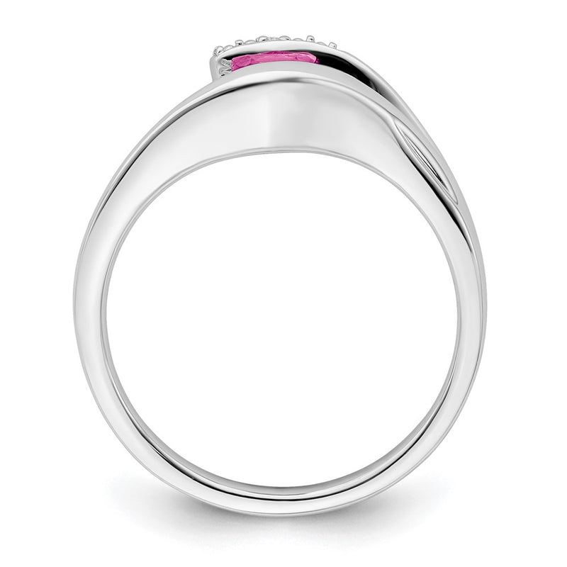 14k White Gold Trillion Created Pink Sapphire and Real Diamond Ring