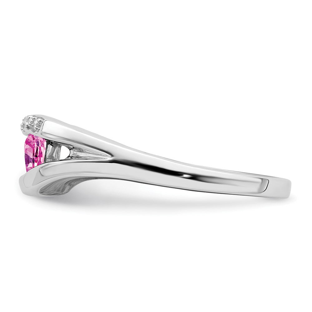 14k White Gold Trillion Created Pink Sapphire and Real Diamond Ring