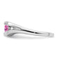 14k White Gold Trillion Created Pink Sapphire and Real Diamond Ring