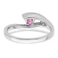 14k White Gold Trillion Created Pink Sapphire and Real Diamond Ring