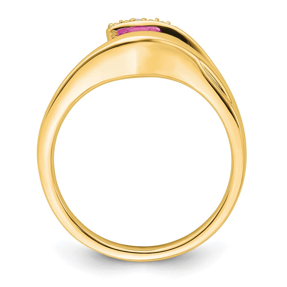 14K Yellow Gold Trillion Created Pink Sapphire and Real Diamond Ring