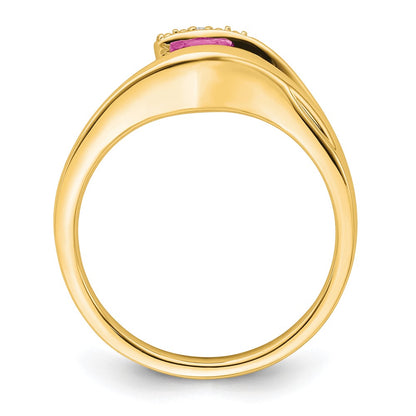 14K Yellow Gold Trillion Created Pink Sapphire and Real Diamond Ring