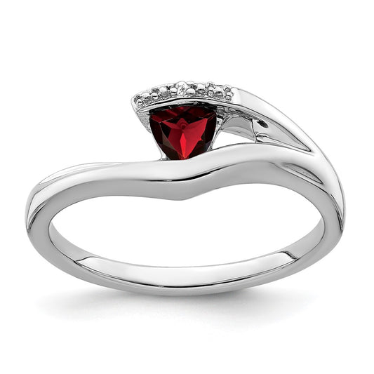 Solid 14k White Gold Trillion Simulated Garnet and CZ Ring