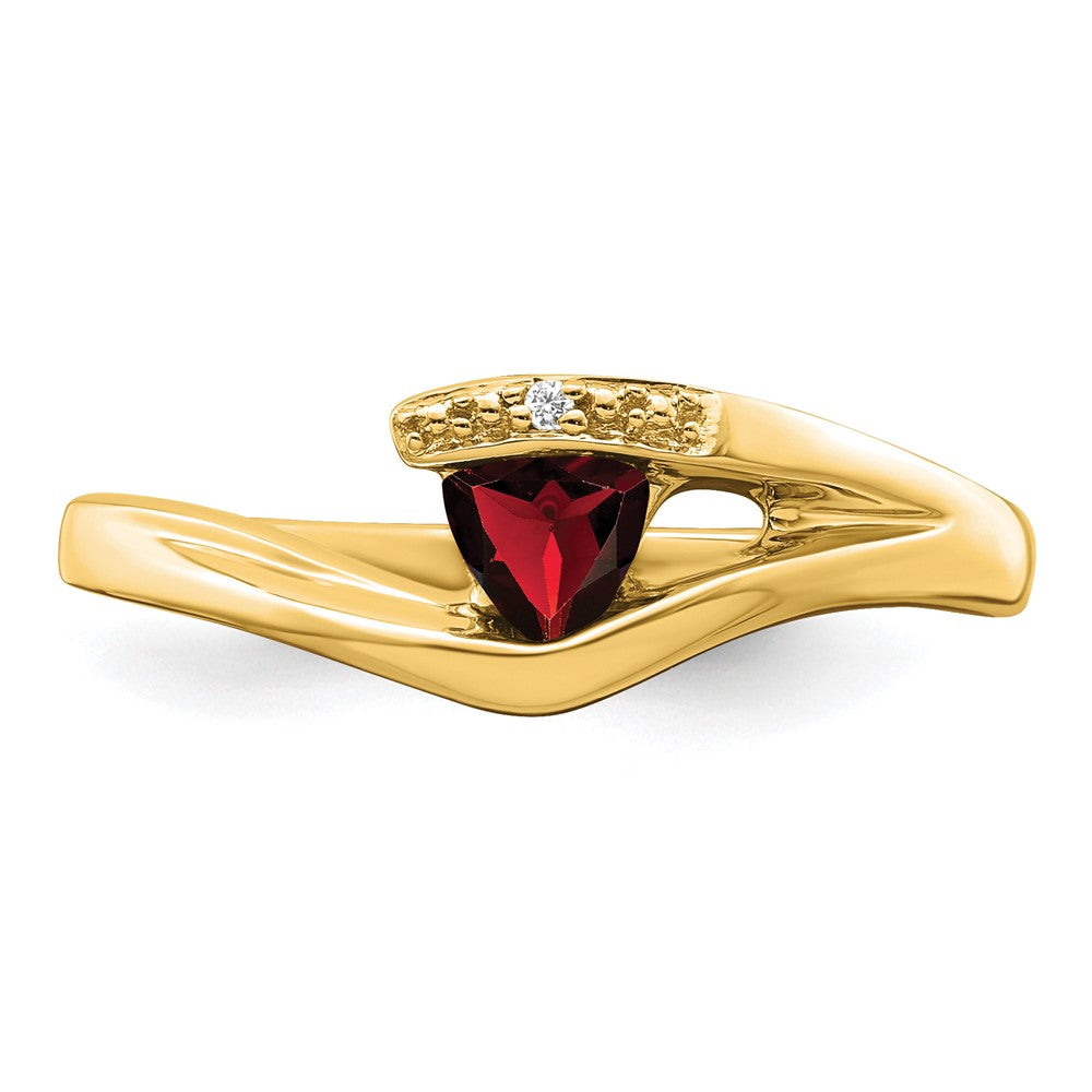 14K Yellow Gold Trillion Garnet and Real Diamond Ring