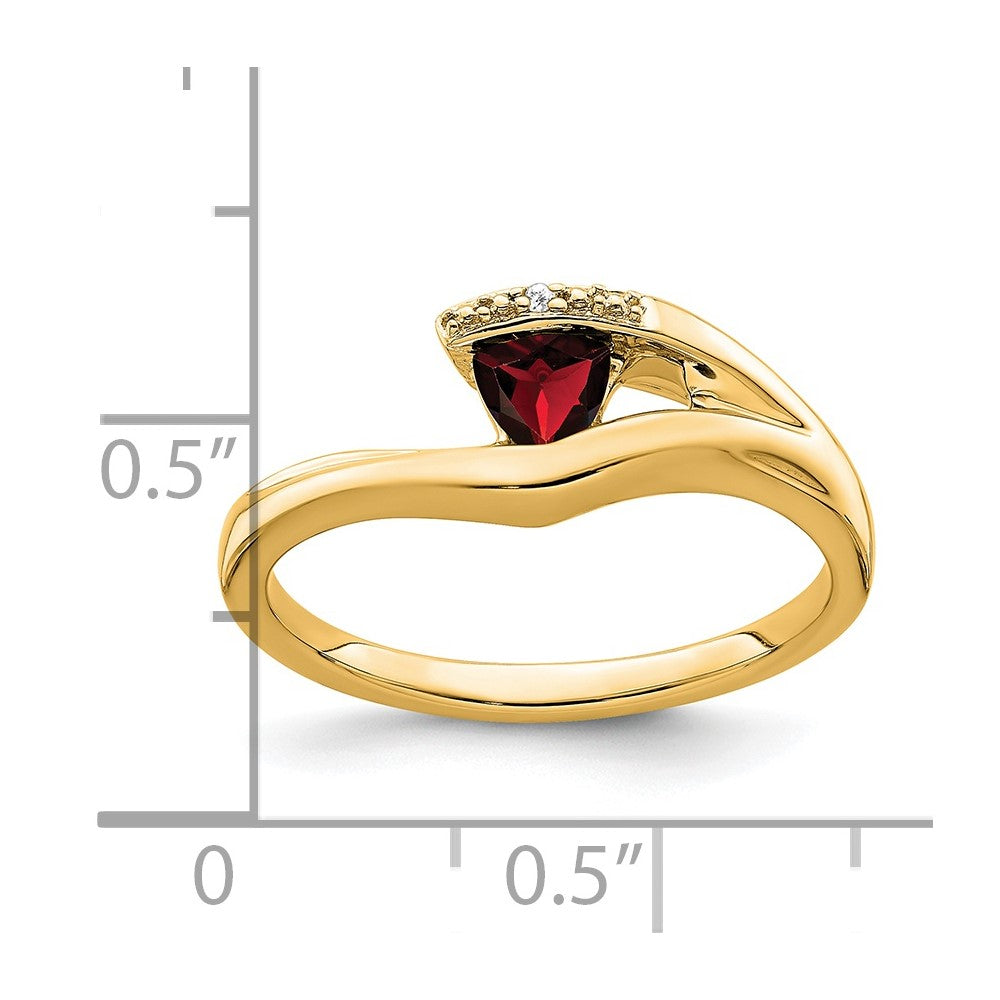 14K Yellow Gold Trillion Garnet and Real Diamond Ring