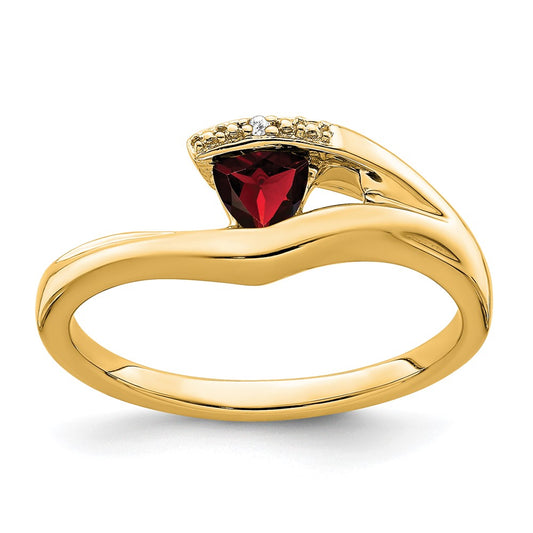 14K Yellow Gold Trillion Garnet and Real Diamond Ring