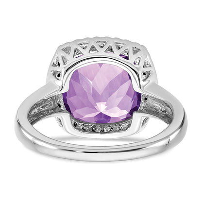 Solid 14k White Gold Simulated Amethyst and CZ Ring