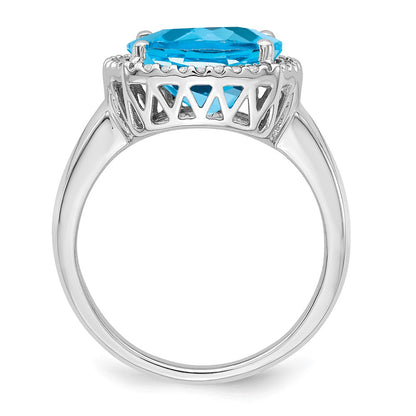 14k White Gold Blue Topaz and Real Diamond Ring