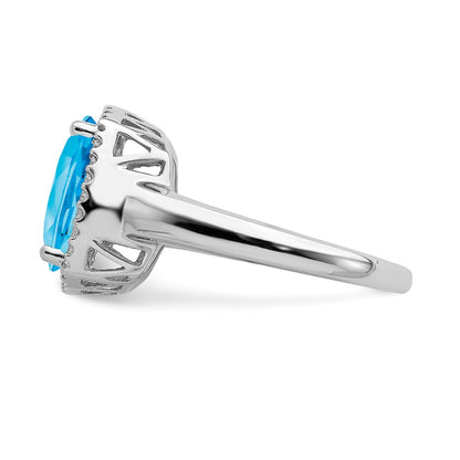 14k White Gold Blue Topaz and Real Diamond Ring