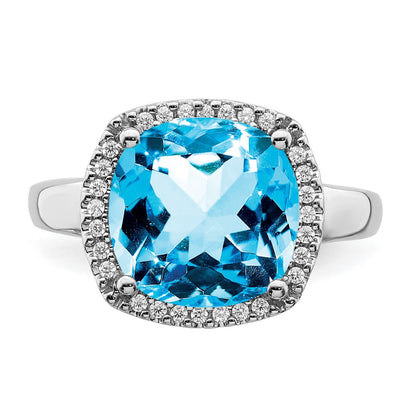 14k White Gold Blue Topaz and Real Diamond Ring