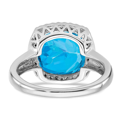 14k White Gold Blue Topaz and Real Diamond Ring