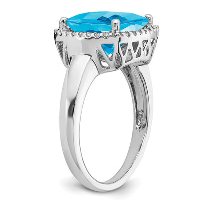 14k White Gold Blue Topaz and Real Diamond Ring