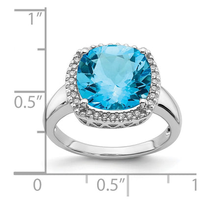 14k White Gold Blue Topaz and Real Diamond Ring