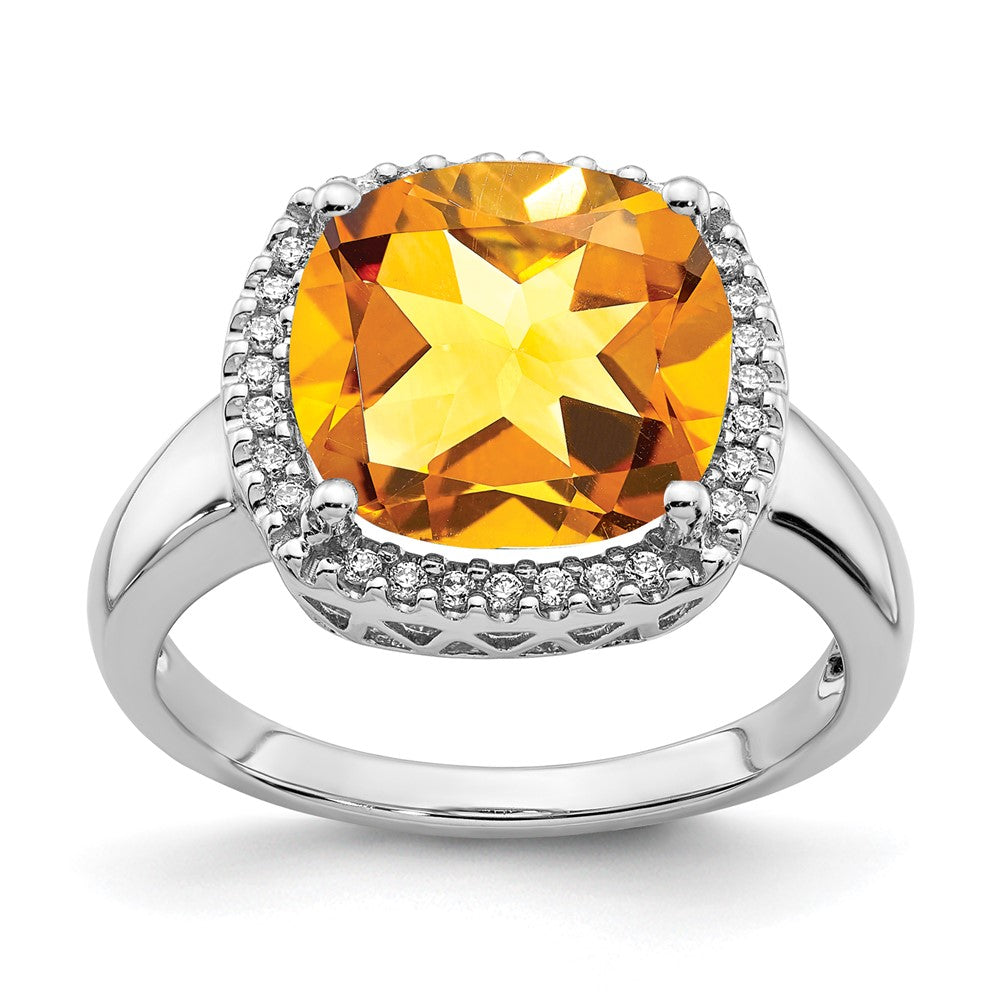 14k White Gold Citrine and Real Diamond Ring