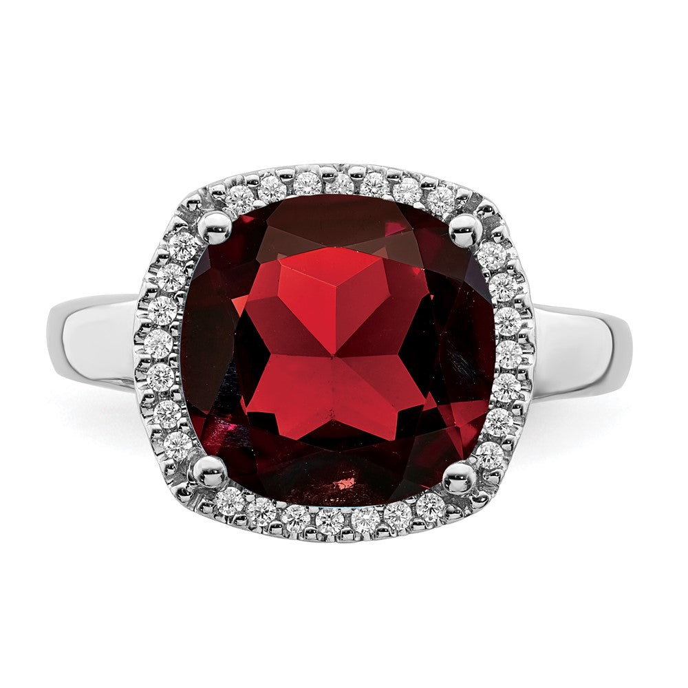 Solid 14k White Gold Simulated Garnet and CZ Ring