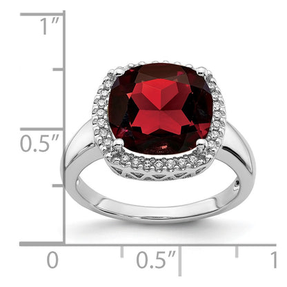 14k White Gold Garnet and Real Diamond Ring