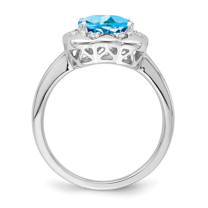 14k White Gold Blue Topaz and Real Diamond Ring