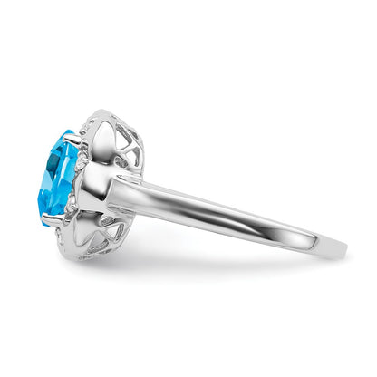 14k White Gold Blue Topaz and Real Diamond Ring