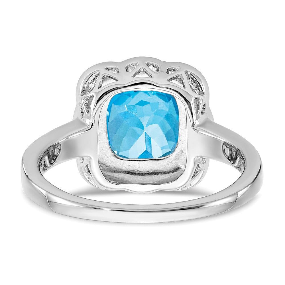 14k White Gold Blue Topaz and Real Diamond Ring