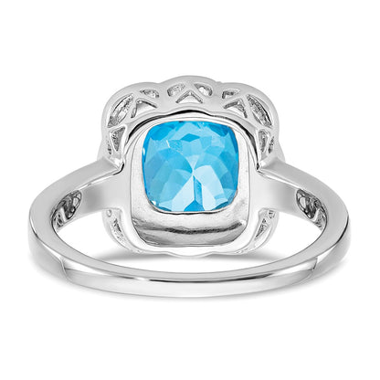 14k White Gold Blue Topaz and Real Diamond Ring