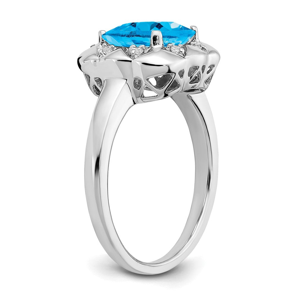 14k White Gold Blue Topaz and Real Diamond Ring