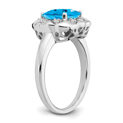 14k White Gold Blue Topaz and Real Diamond Ring