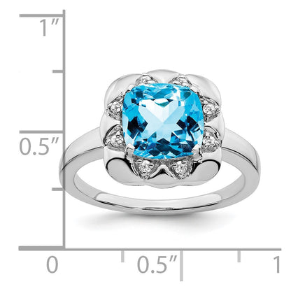 14k White Gold Blue Topaz and Real Diamond Ring