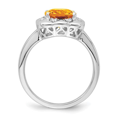 14k White Gold Citrine and Real Diamond Ring