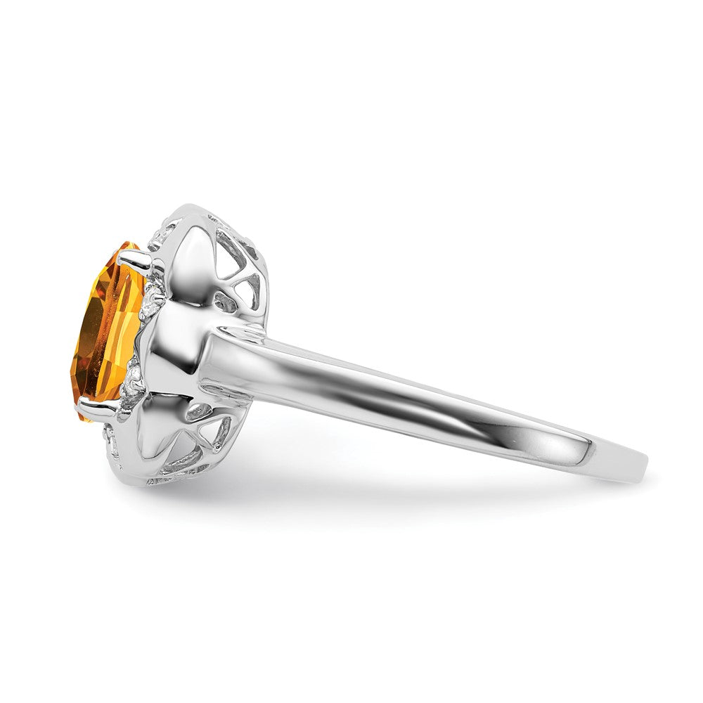 14k White Gold Citrine and Real Diamond Ring