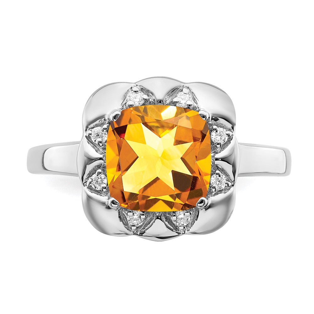 14k White Gold Citrine and Real Diamond Ring