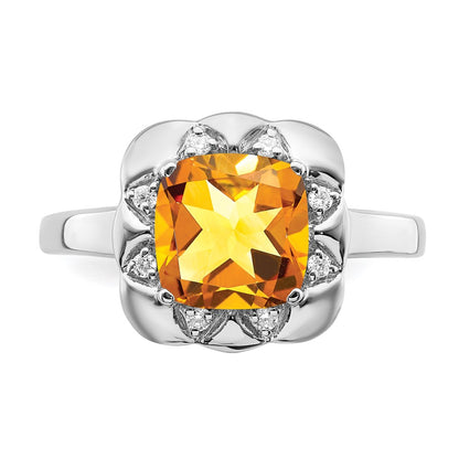 14k White Gold Citrine and Real Diamond Ring