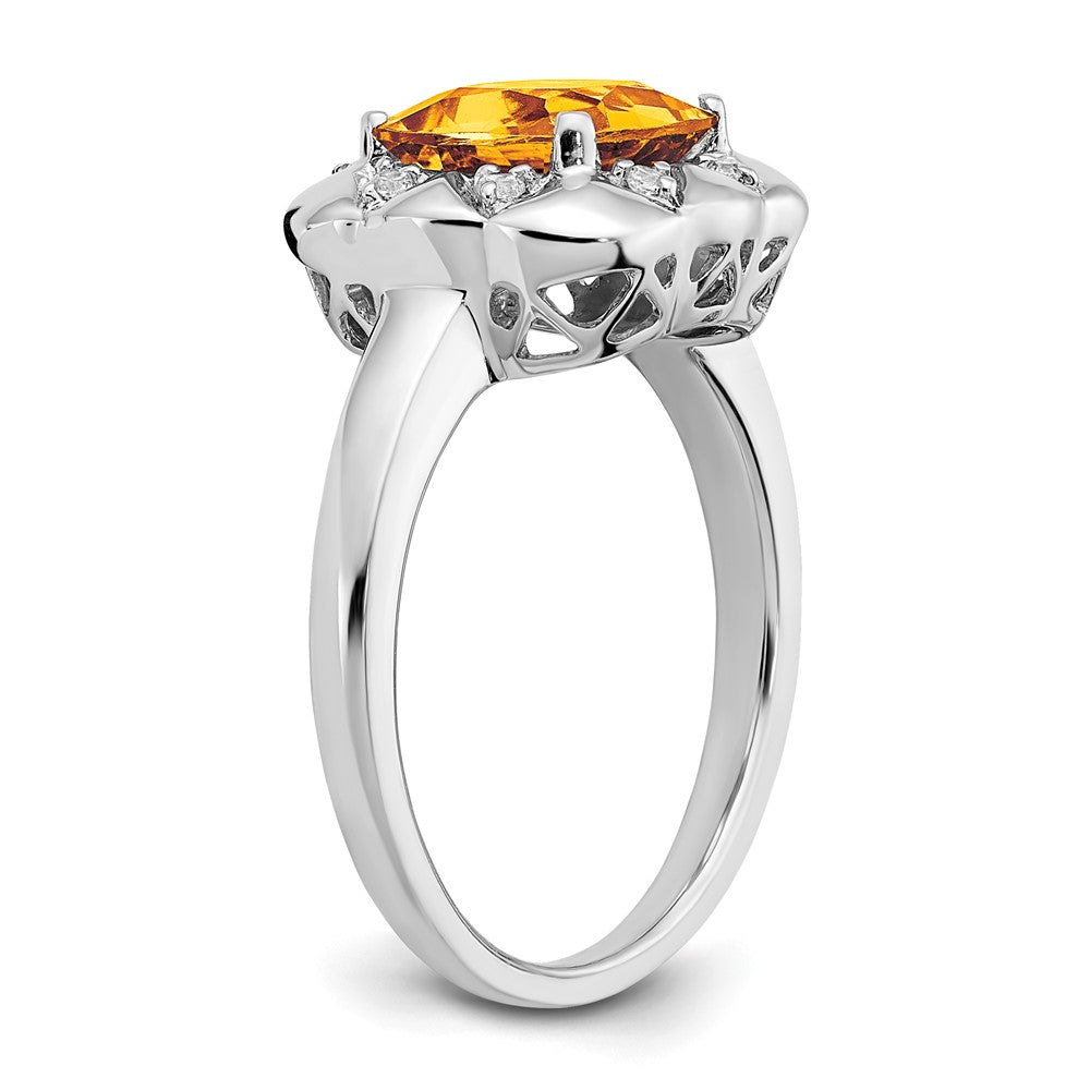 14k White Gold Citrine and Real Diamond Ring