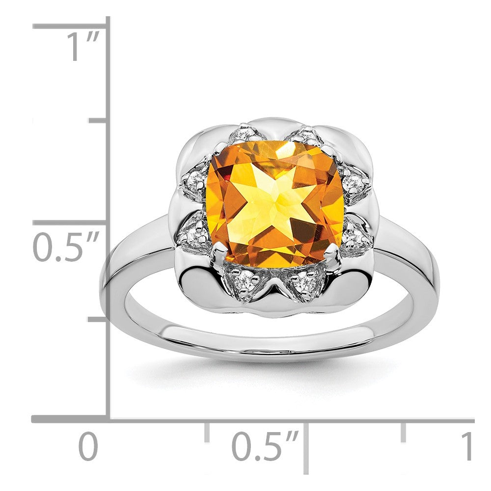 14k White Gold Citrine and Real Diamond Ring