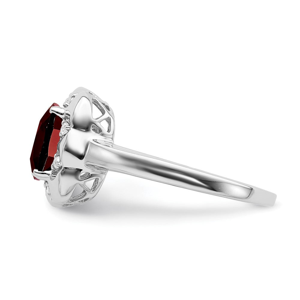 14k White Gold Garnet and Real Diamond Ring