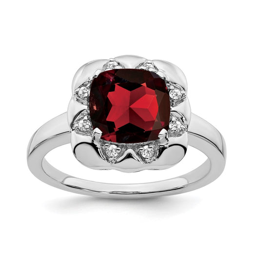 Solid 14k White Gold Simulated Garnet and CZ Ring