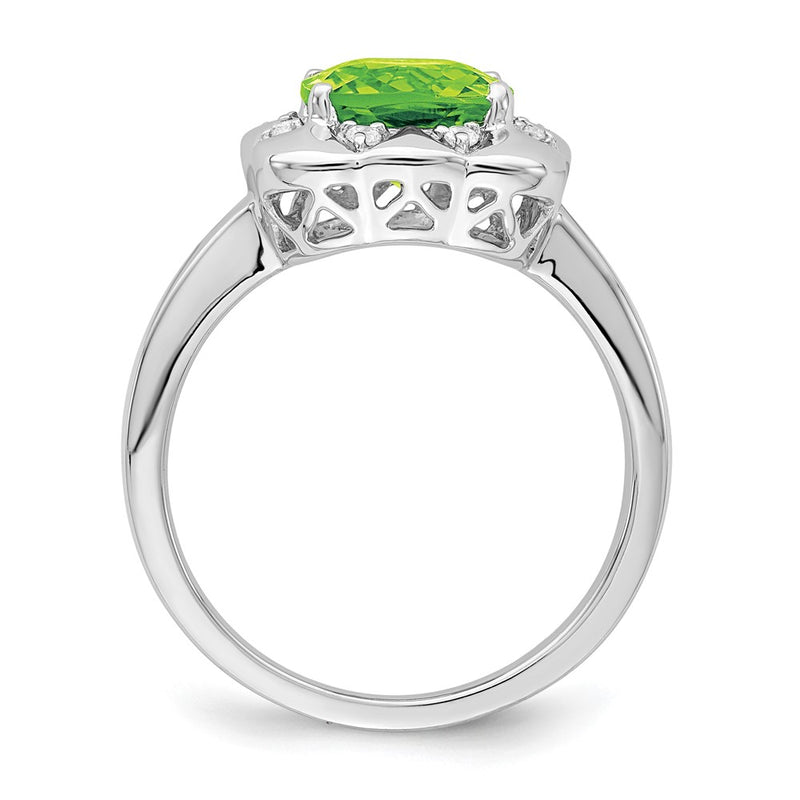 14k White Gold Peridot and Real Diamond Ring
