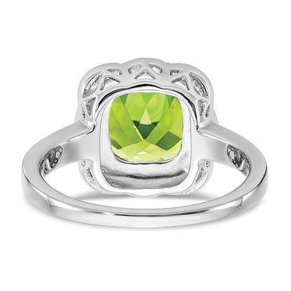 14k White Gold Peridot and Real Diamond Ring