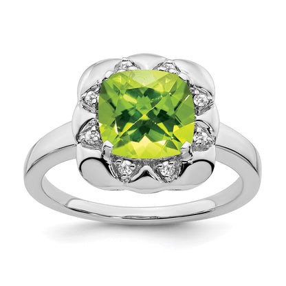 14k White Gold Peridot and Real Diamond Ring