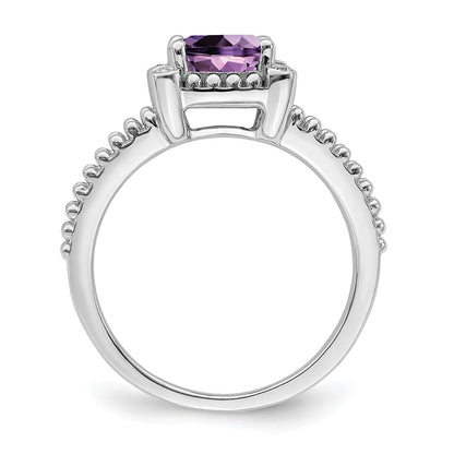 Solid 14k White Gold Cushion Simulated Amethyst and CZ Ring