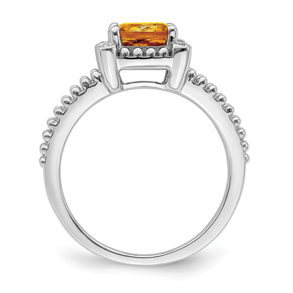 14k White Gold Cushion Citrine and Real Diamond Ring