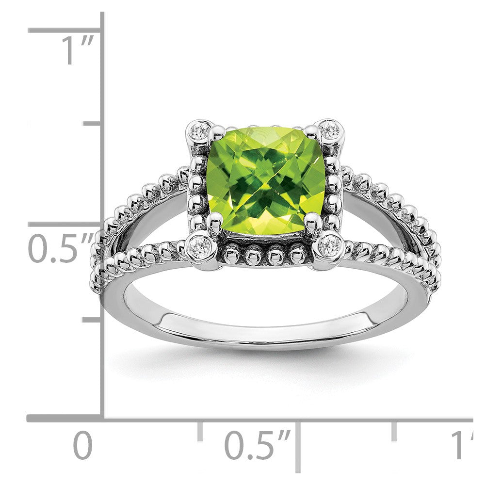 14k White Gold Cushion Peridot and Real Diamond Ring