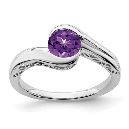Solid 14k White Gold Simulated Amethyst Bypass Ring