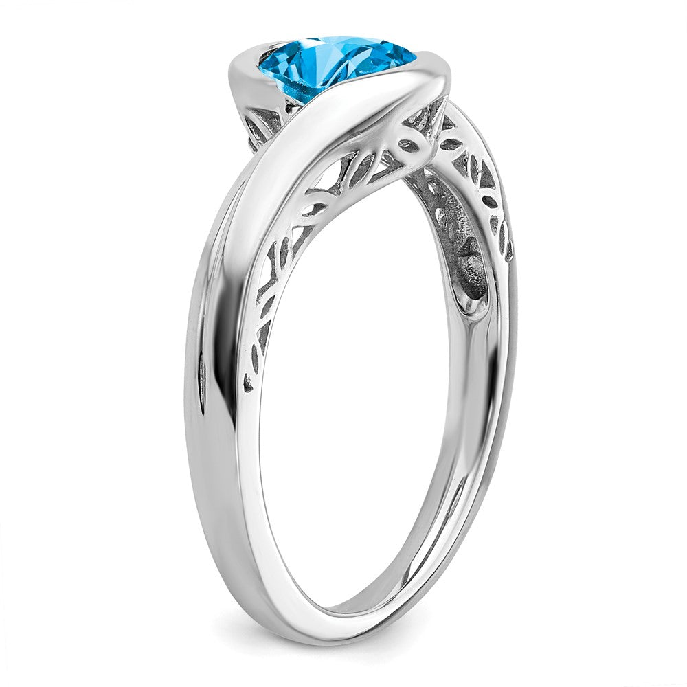 Solid 14k White Gold Simulated Blue Topaz Bypass Ring