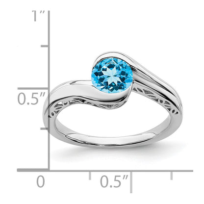 Solid 14k White Gold Simulated Blue Topaz Bypass Ring