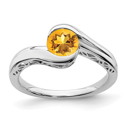 Solid 14k White Gold Simulated Citrine Bypass Ring