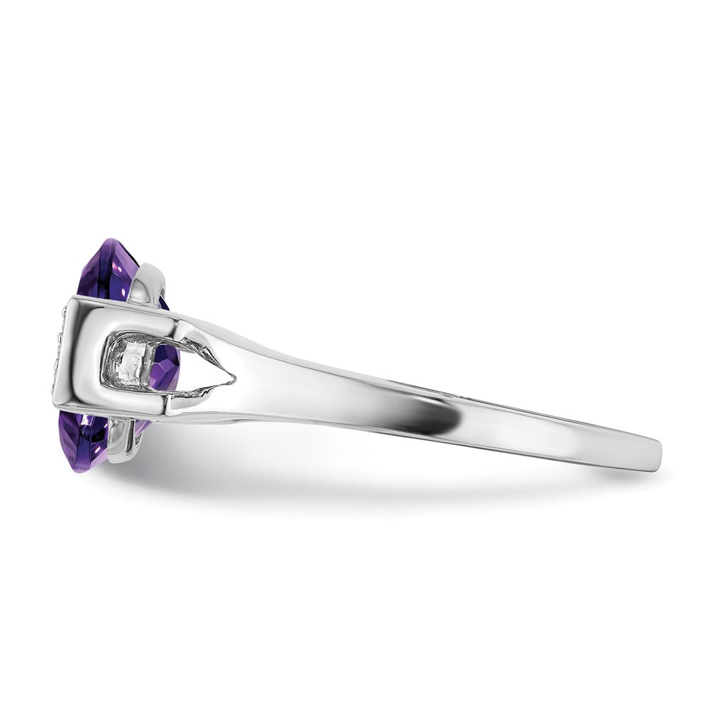 Solid 14k White Gold Oval Simulated Amethyst and CZ Ring